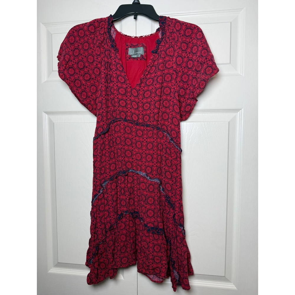 Anthropologie Red Navy Medallion Tiered Ruffle‎ Mini Dress XS